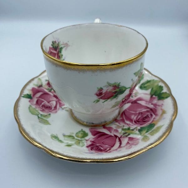 Queen Anne tea cup and saucer handle in back