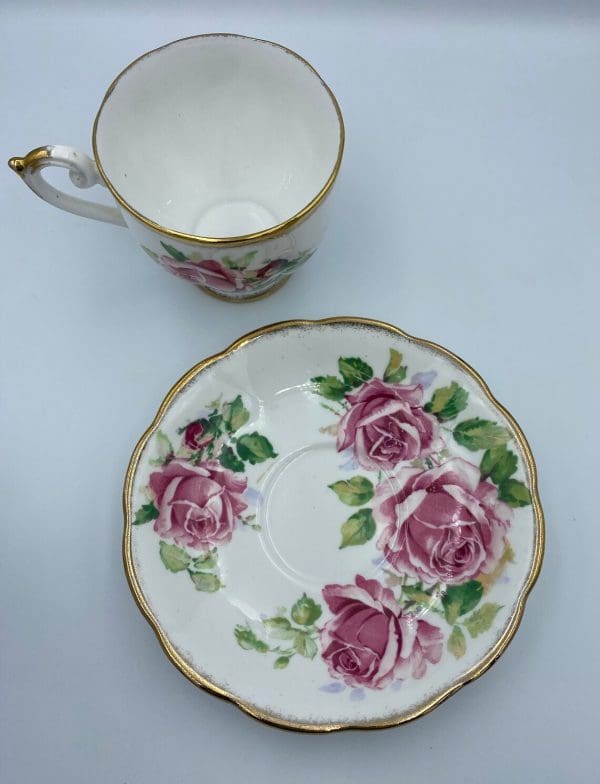 Queen Anne tea cup and saucer cup and saucer with pink flowers