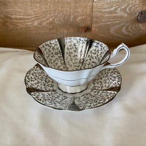 Queen Anne teacup and saucer set silver lace