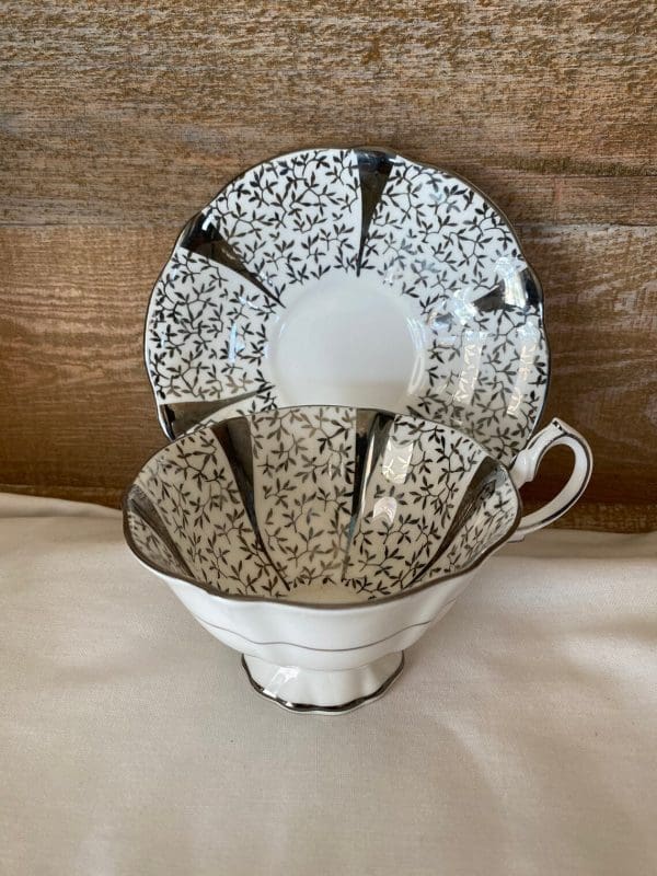 Queen Anne teacup Silver Lace pattern