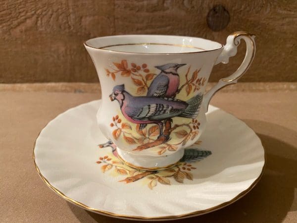 bird tea cup Queens Blue Jay close tea cup