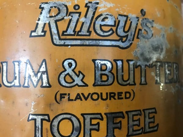 Rileys toffee tin showing scuffs