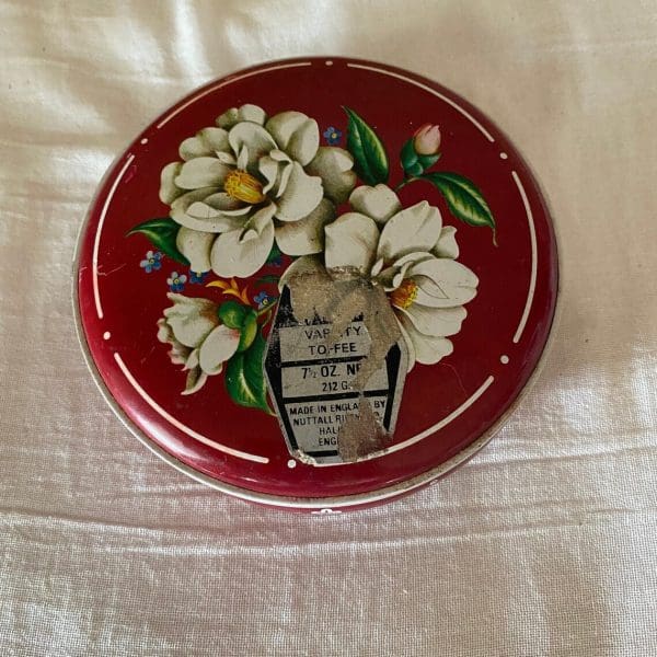 Riley brothers toffee tin pink with white flower round