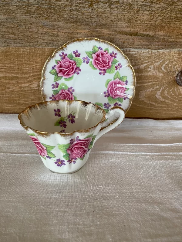 Gladstone bone china tea cup saucer in back on side