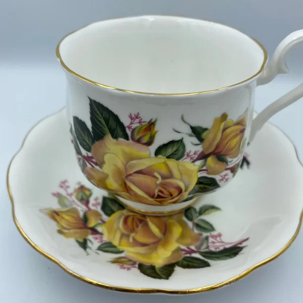 royal albert tea cups and saucers yellow rose on white with gold trim