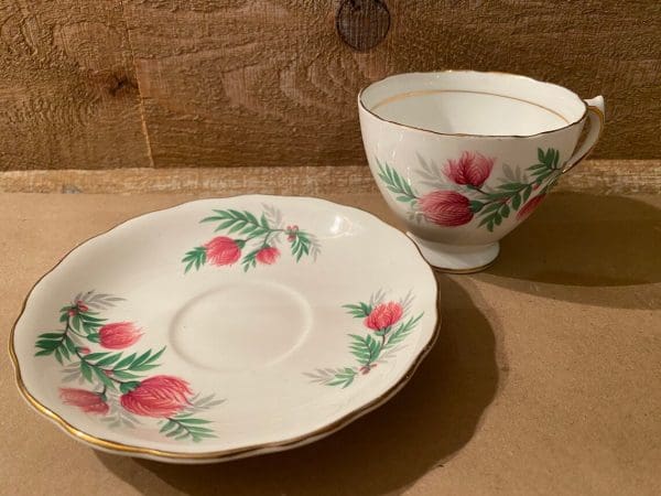 royal vale tea cup and saucer pink flower design on both