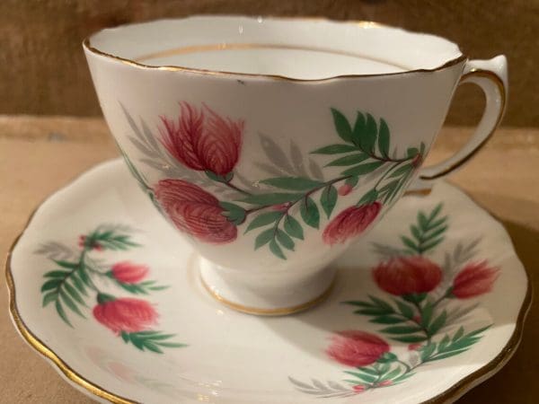 royal vale tea cup close pink floral design vintage