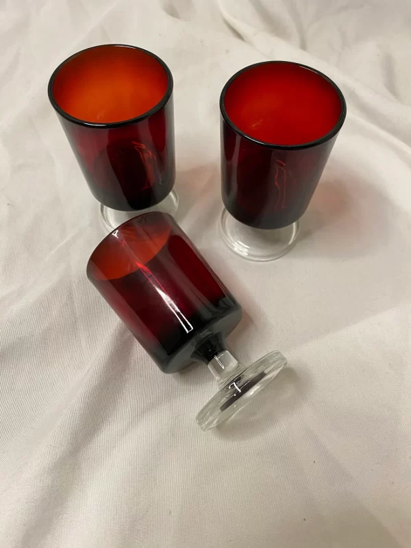 vintage Luminarc Arcoroc ruby red shot glass set of three