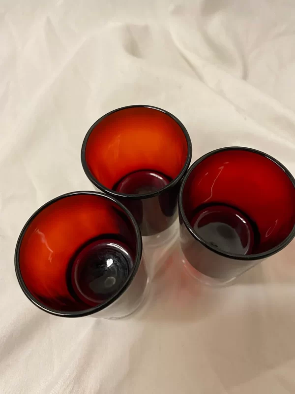 vintage Luminarc Arcoroc top of red glass shot glasses with clear bases