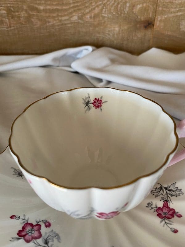 Shelley pink flower tea cup close