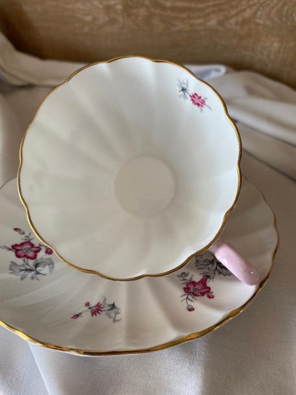 Shelley pink flower tea cup inside