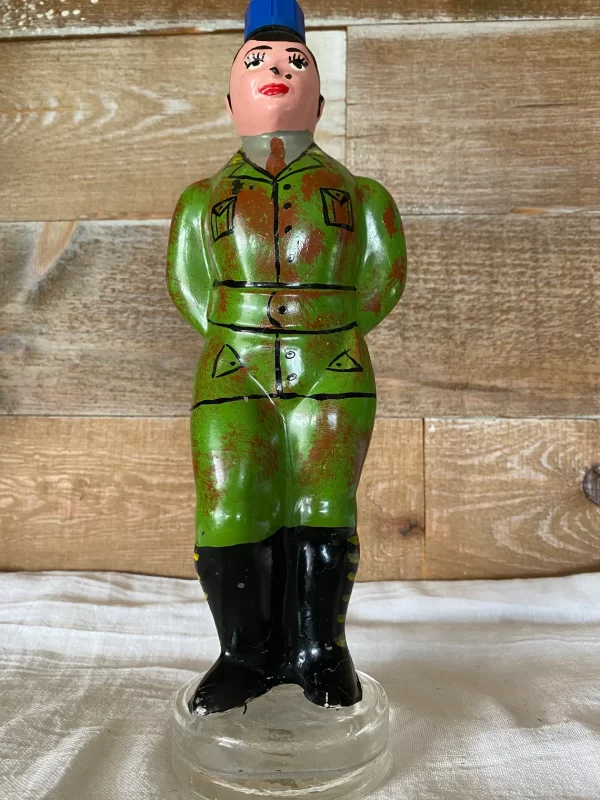 old glass bottles painted solider green uniform