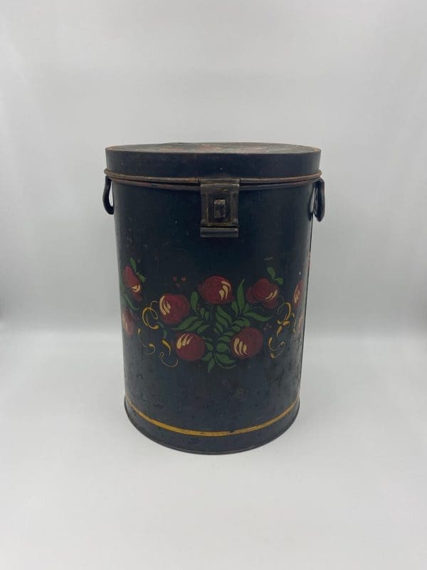 Antique Toleware Painted Tin Sugar Pail black with red