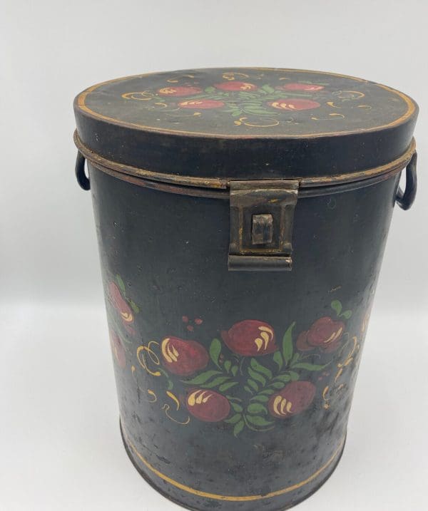 Antique Toleware Painted Tin Sugar Pail close front