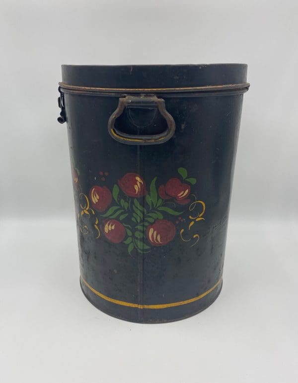 Antique Toleware Painted Tin Sugar Pail handle on side