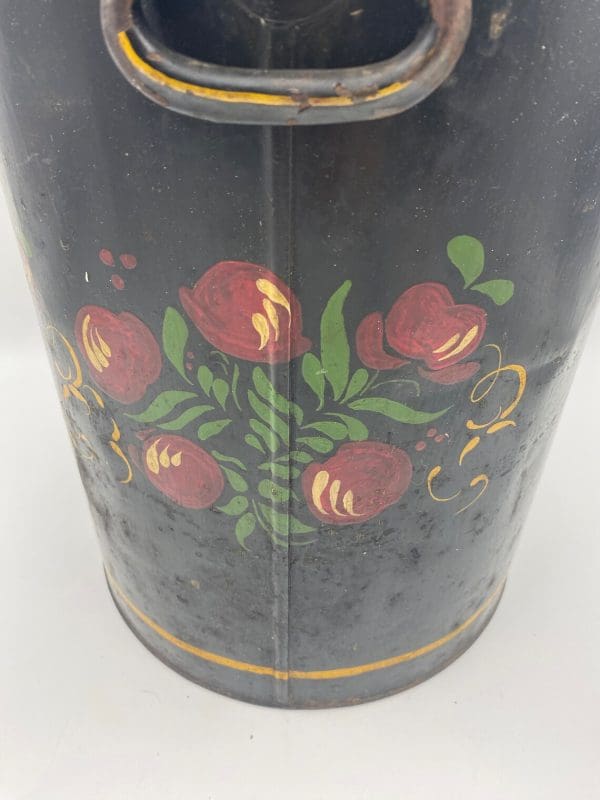 Antique Toleware Painted Tin Sugar Pail seam