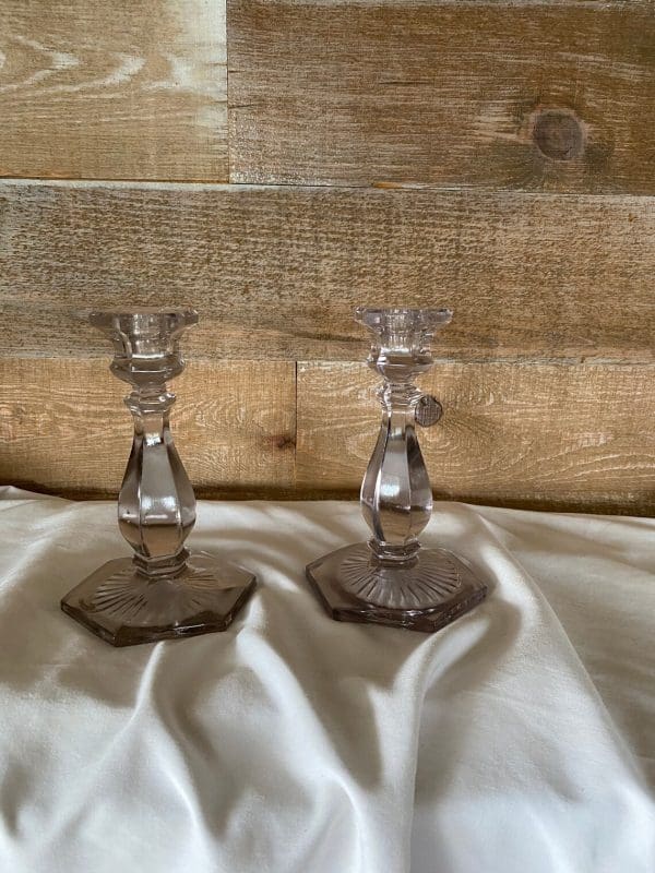 vintage glass candle holders pressed glass pair