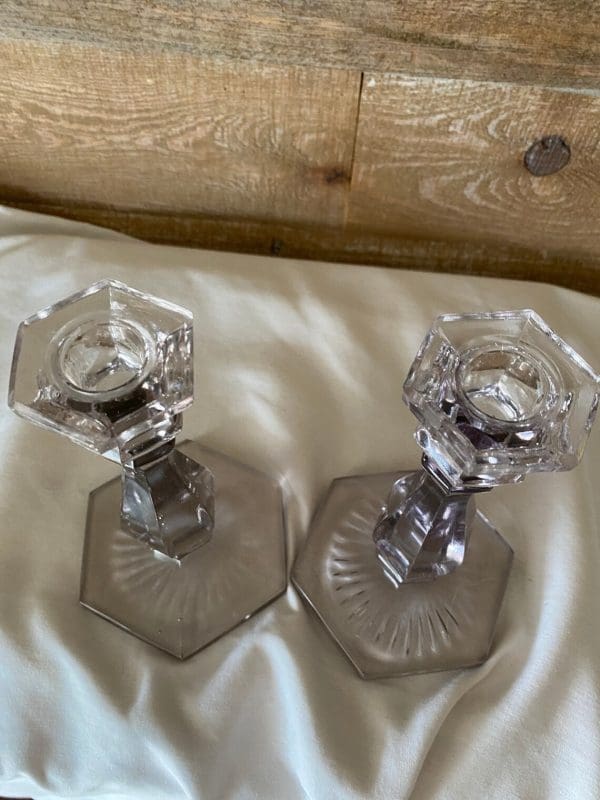 vintage glass candle holders top view pair