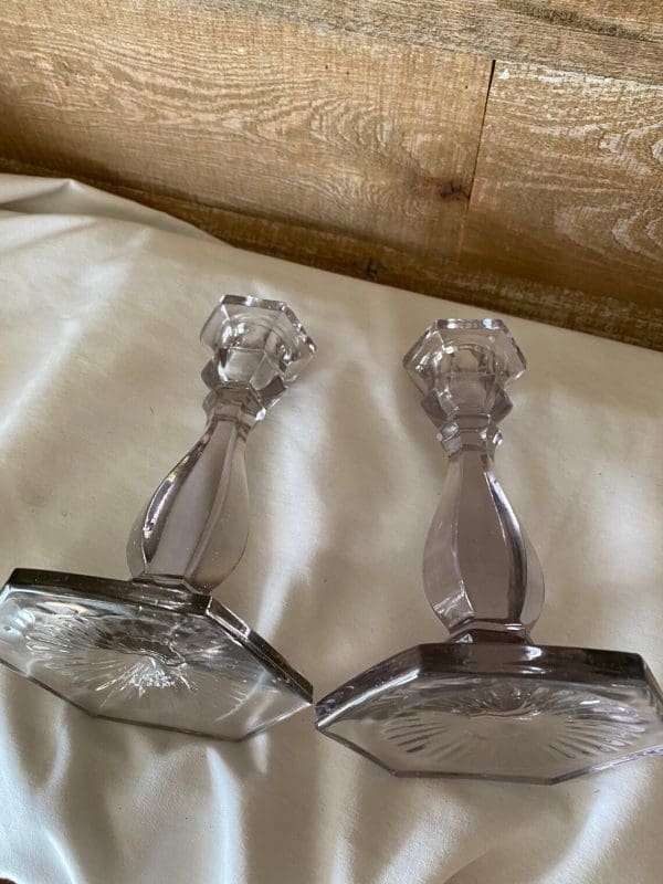 vintage glass candle holders on side