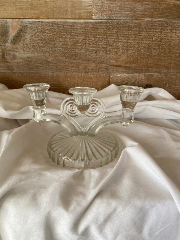 vintage glass candelabra scroll design clear pressed glass