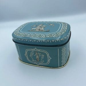 vintage candy tin Greek embossed design