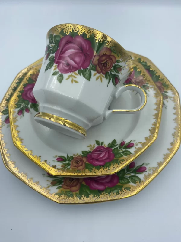 Winterling Bavaria Germany tea cup and saucer rose heavy gold stacked trio