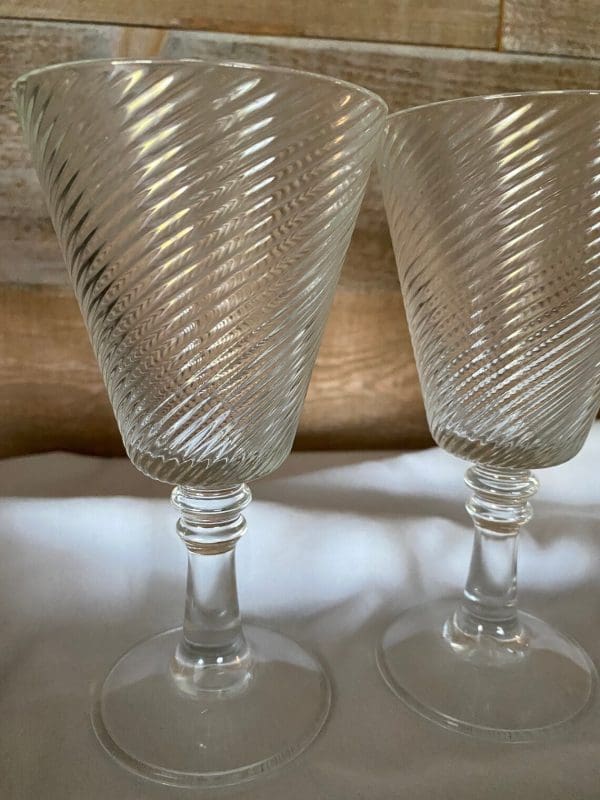 Italian wine glasses close showing swirl design