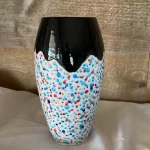 Vintage ceramic vase black top with colored dot on bottom half