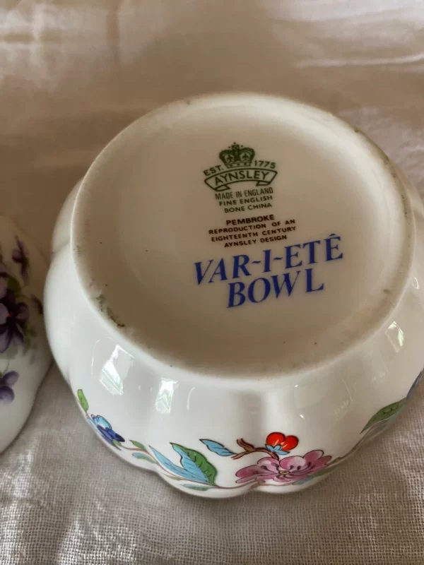 Aynsley Pembroke bowl and Aynsley Wild Violets bowl bottom