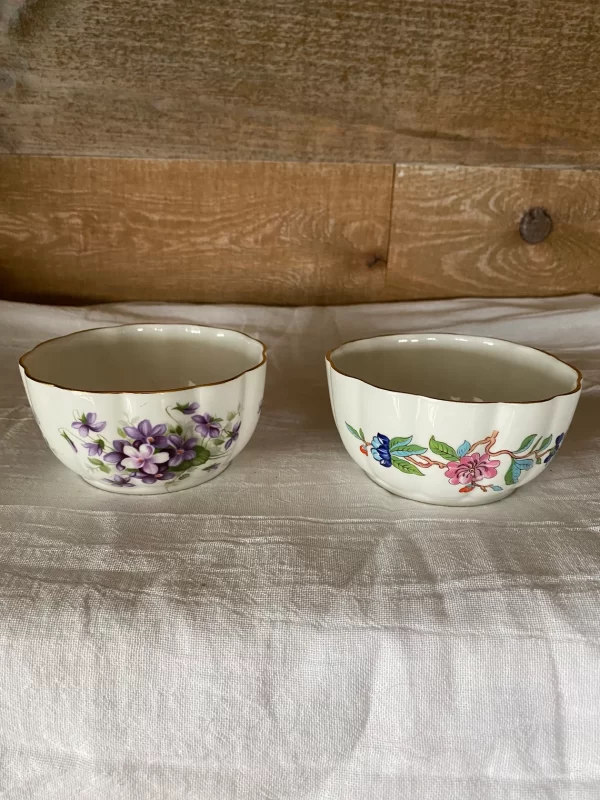 Aynsley Pembroke bowl and Aynsley Wild Violets bowl fronts of both