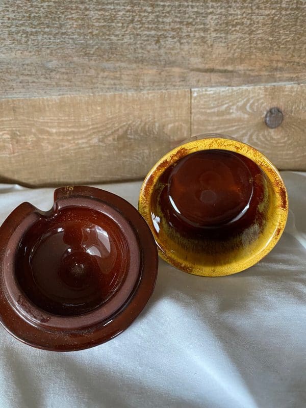 harvest gold Blue Mountain Pottery bottom cover and inside jar