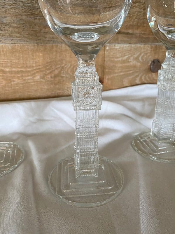 novelty wine glass clear glass set of three with big ben stem