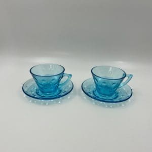 blue glass tea cups pair