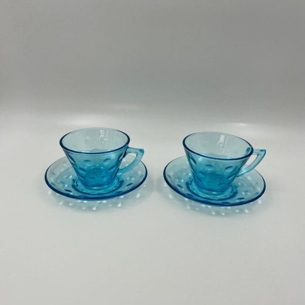 blue glass tea cups pair