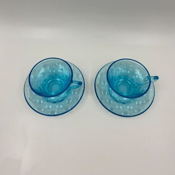 blue glass tea cups pair tops