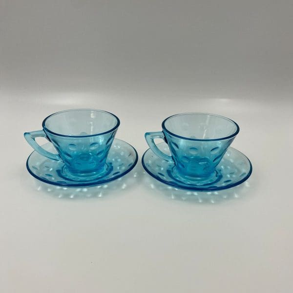 blue glass tea cups with dots pattern set of two