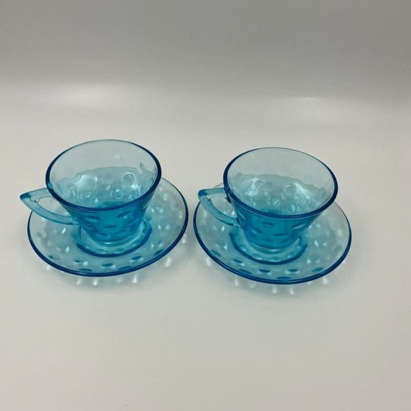 blue glass tea cups set of two