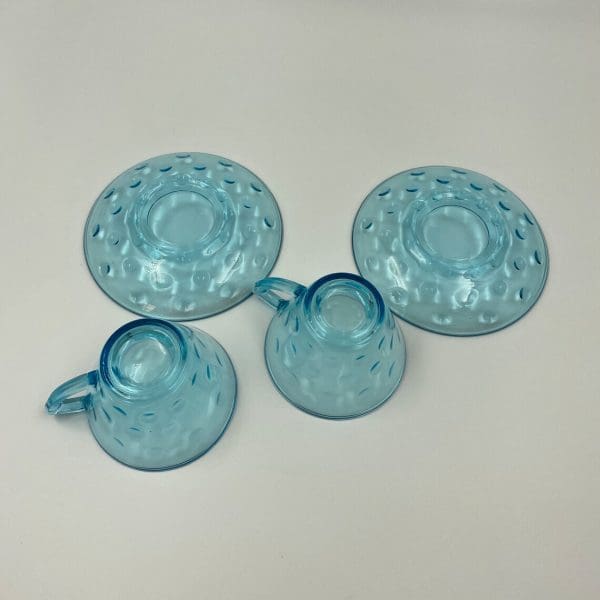 blue glass tea cups pair bottoms