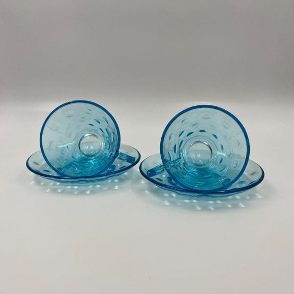 blue glass tea cups set of two on sides