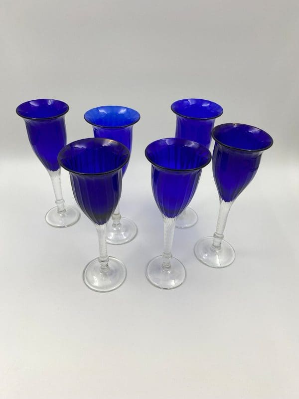 cobalt blue wine glasses flared tops set of six