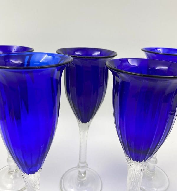 cobalt blue wine glasses with clear stems