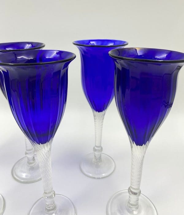 cobalt blue wine glasses with twisted stems