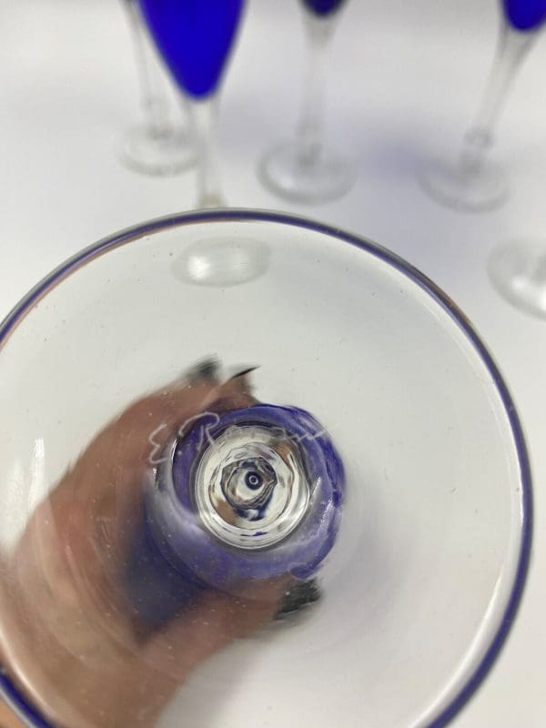 cobalt blue wine glasses bottom signed