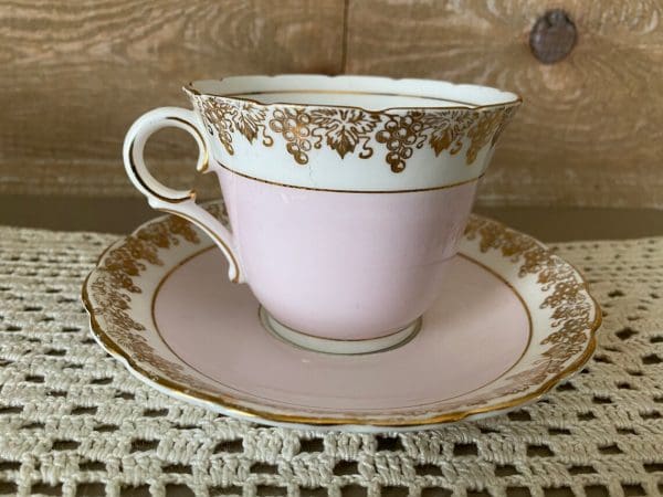 pink and gold tea cups Colclough right side