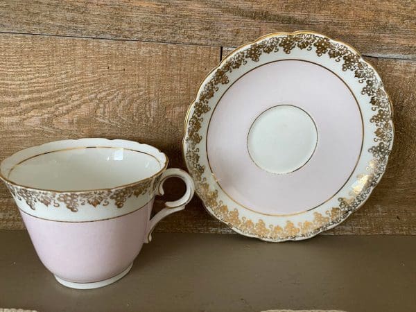 pink and gold tea cups Colclough cup and saucer