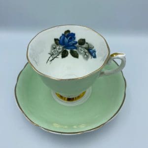 Consort teacup light green with Blue Rose inside top