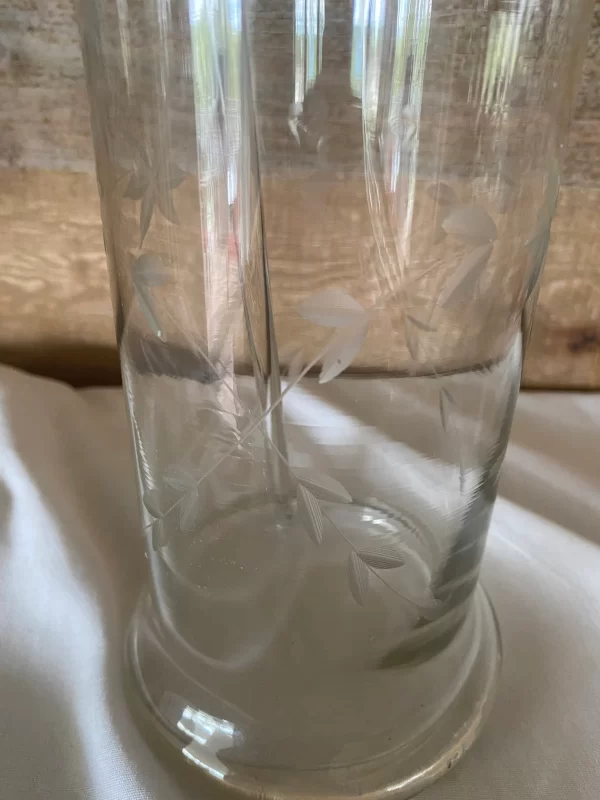 beaker glass pitcher close to show etched detail