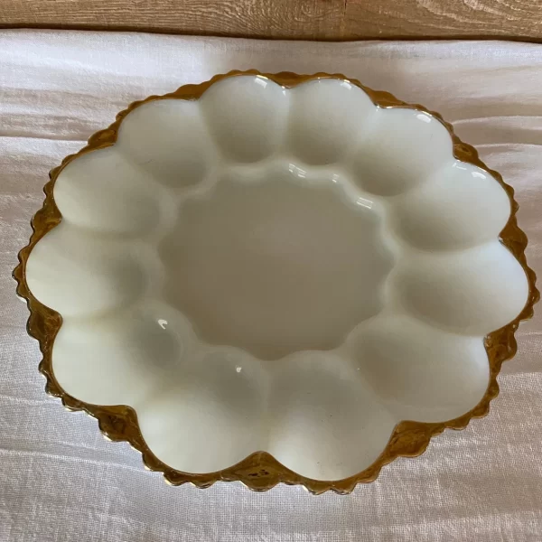 vintage deviled egg dish milk glass