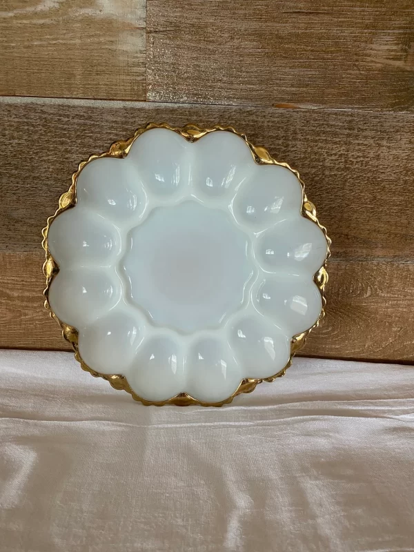 vintage deviled egg dish on side