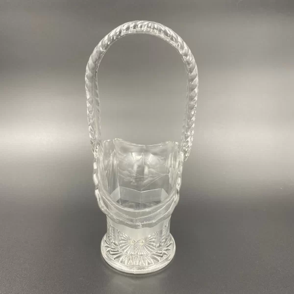 brides basket glass with etched flowers on clear glass